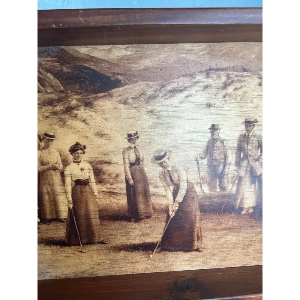 Vintage Wooden Tray Golf Scene Vintage Golf Playing Scene Rustic Traditional